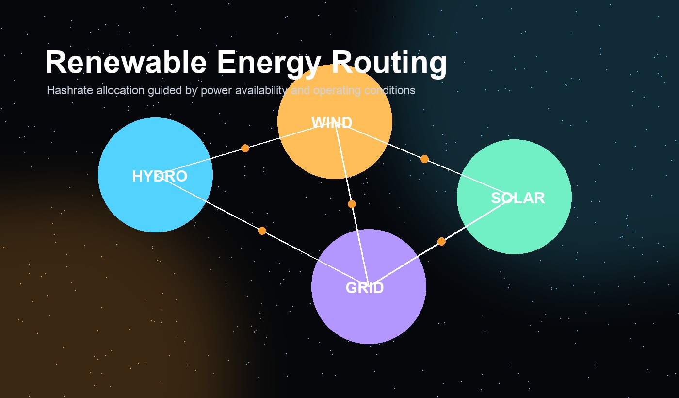 Renewable energy routing for cloud mining